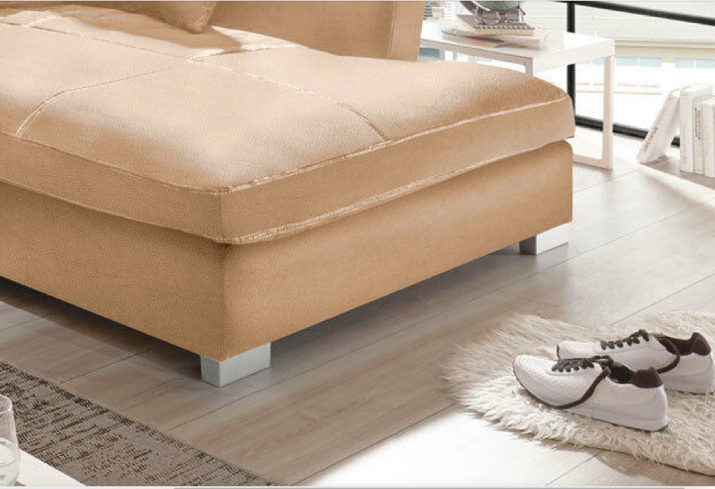 Design Couchgarnitur Beige Sofa K-Leder Eck Sofa Wohnlandschaft Megasofa Links