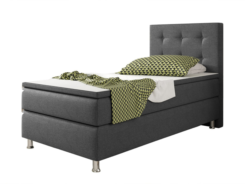 Boxspringbett Bett  90x200 Webstoff Anthrazit Einzelbett Schalafzimmer modern